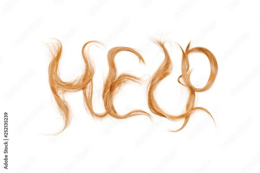 Word help made by blond hair. Haircare concept Word help made by blond hair. Haircare concept