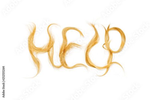 Word help made by blond hair. Haircare concept