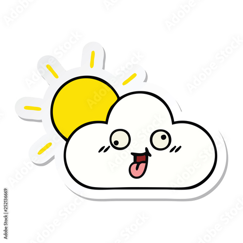 sticker of a cute cartoon sun and cloud