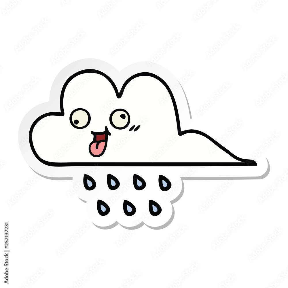 sticker of a cute cartoon rain cloud sticker of a cute cartoon rain cloud