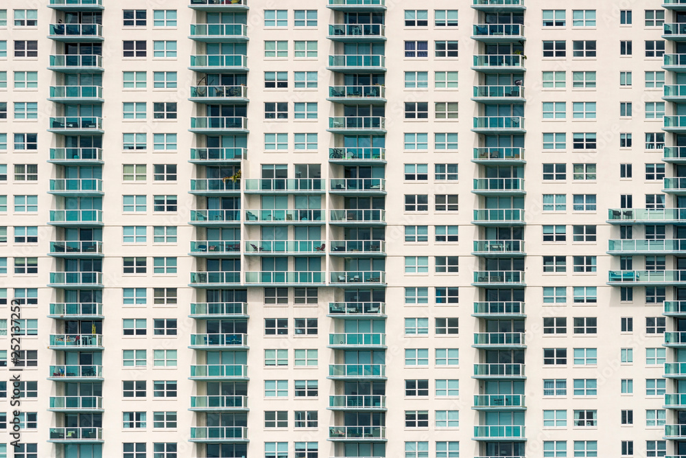 USA, Florida, Miami, Venetian Islands, facade of an apartment tower with balconies USA, Florida, Miami, Venetian Islands, facade of an apartment tower with balconies