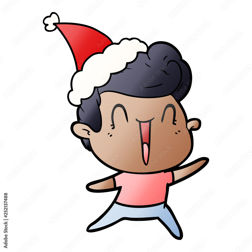 Fototapeta premium gradient cartoon of a excited man wearing santa hat