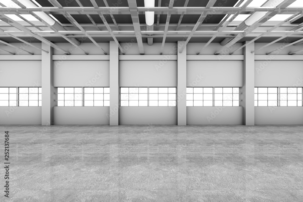 Architecture visualization of an empty warehouse, D Rendering Architecture visualization of an empty warehouse, D Rendering