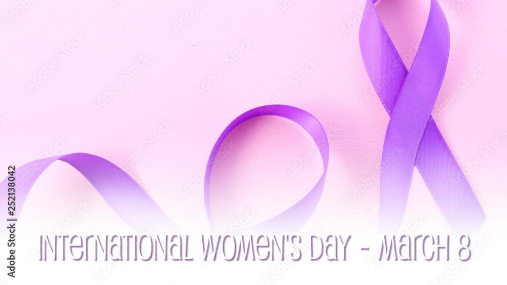 International Women's Day, March 8, purple ribbons with animated text greeting. International Women's Day, March 8, purple ribbons with animated text greeting.