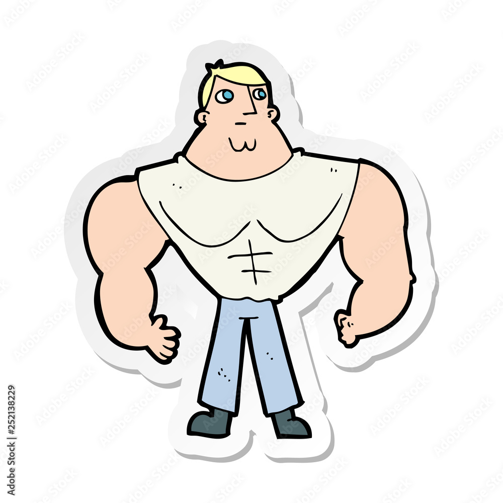 sticker of a cartoon body builder
