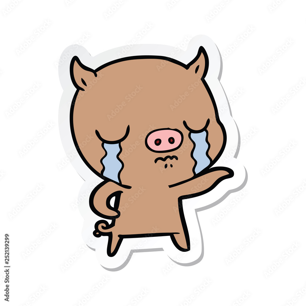 sticker of a cartoon pig crying pointing sticker of a cartoon pig crying pointing
