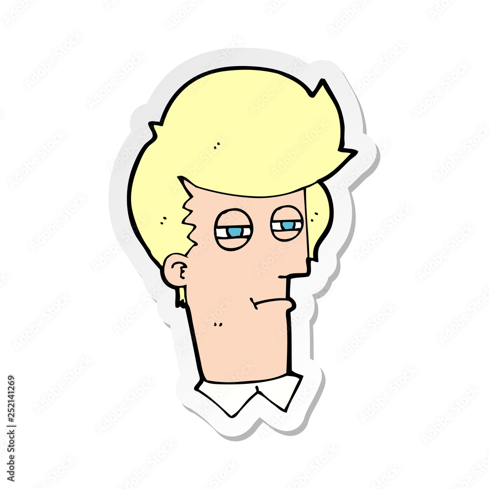 sticker of a cartoon man with narrowed eyes sticker of a cartoon man with narrowed eyes