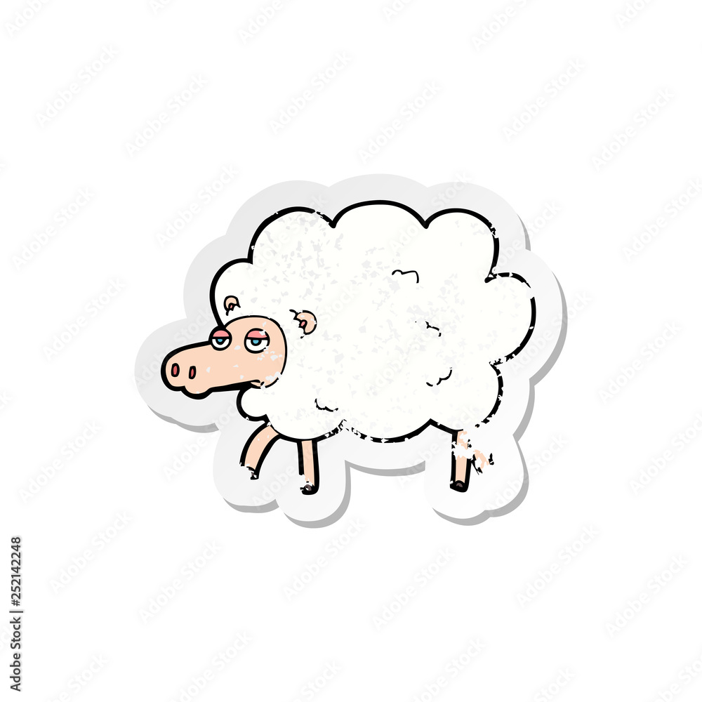 retro distressed sticker of a cartoon sheep retro distressed sticker of a cartoon sheep