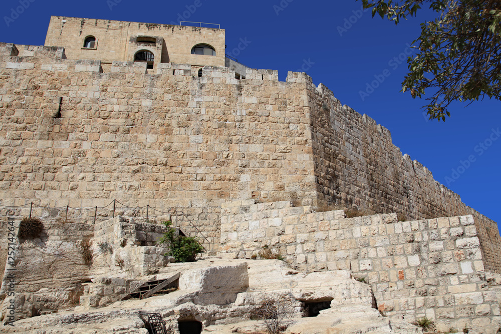 Jerusalem, perimeter wall of the Old City, with archeological ruins