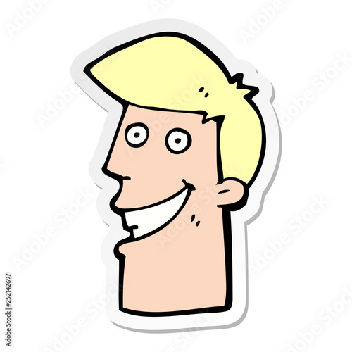 sticker of a cartoon grinning man