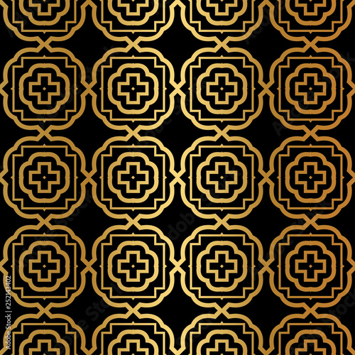 Luxury Pattern Of Abstract Geometric. Seamless Vector Illustration. For Design Greeting Cards, Backgrounds, Wallpaper, Interior Design. Tribal Ethnic Arabic, Fashion Decorative Ornament. Black gold