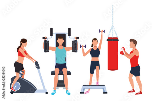 group of people working out in the gym