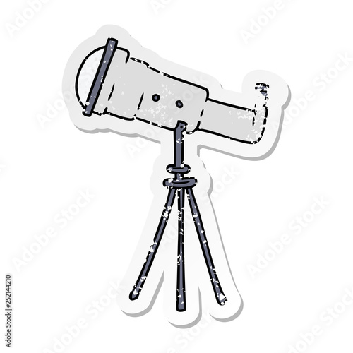 distressed sticker cartoon doodle of a large telescope