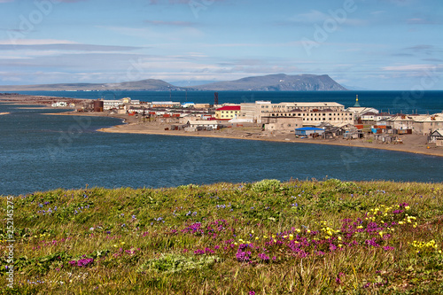 Village Uelen. It is the easternmost settlement in Russia and the whole of Eurasia. Located on a long spit between the lagoon and the Chukchi Sea. Summer in the Arctic. Chukotka, Russian Far East.