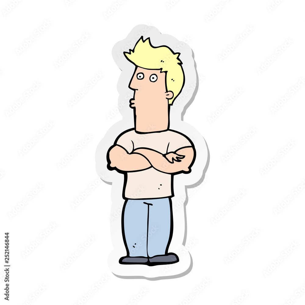 sticker of a cartoon man with folded arms