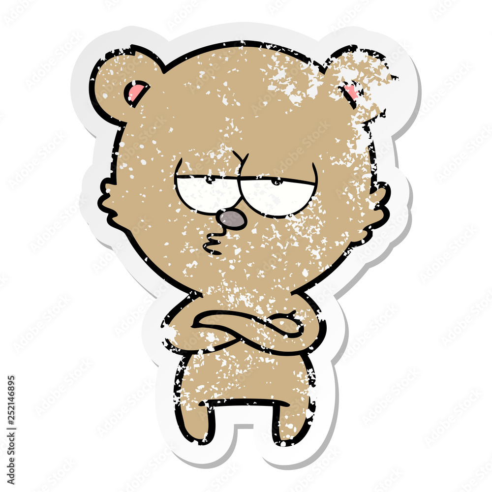 distressed sticker of a bored bear cartoon distressed sticker of a bored bear cartoon