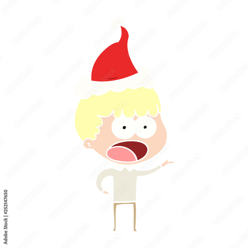 flat color illustration of a shocked man wearing santa hat flat color illustration of a shocked man wearing santa hat