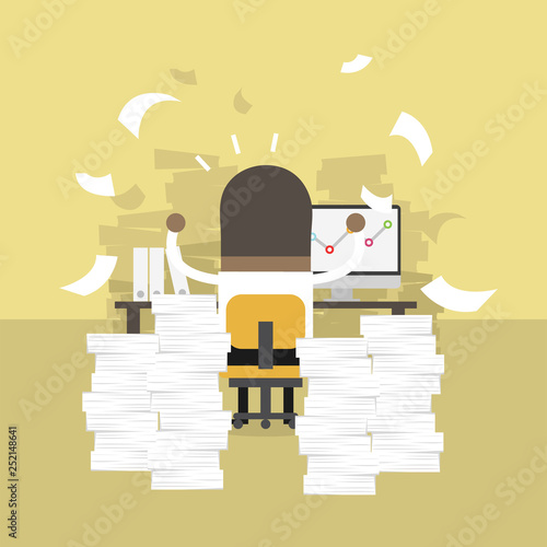 African businessman very busy on office table. work hard concept.