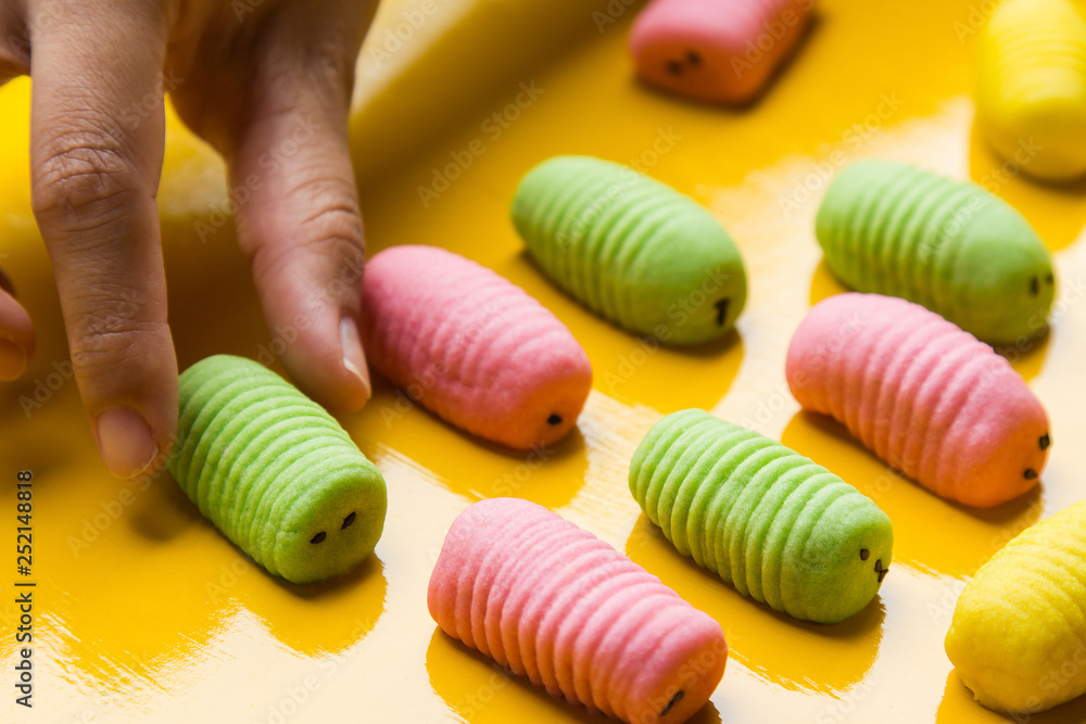Sweet dessert food on yellow background for eating concept Sweet dessert food on yellow background for eating concept