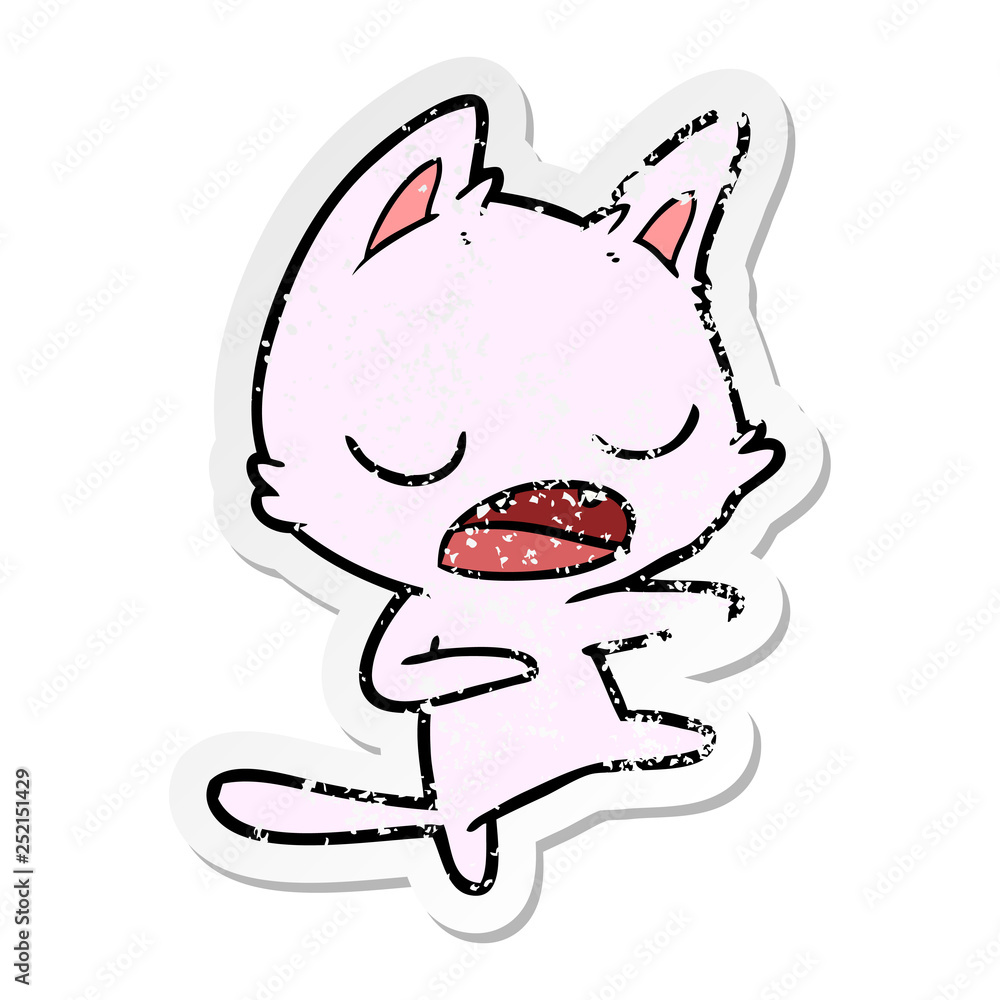 distressed sticker of a talking cat dancing distressed sticker of a talking cat dancing
