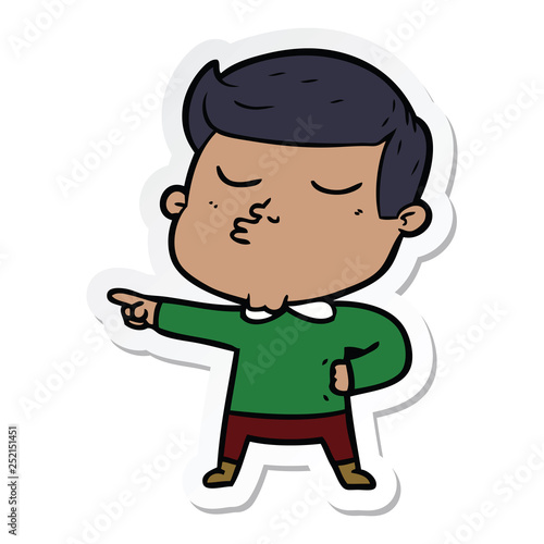 sticker of a cartoon model guy pouting