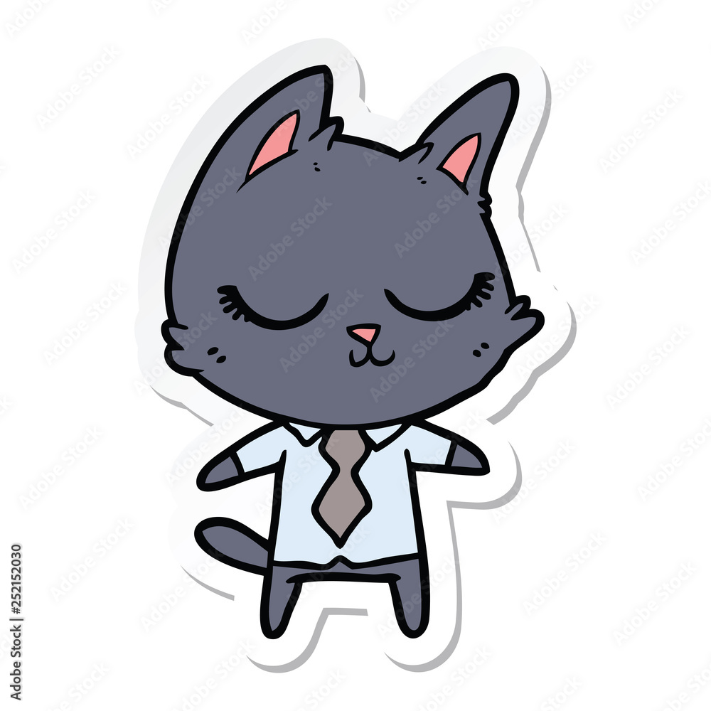 sticker of a calm cartoon cat