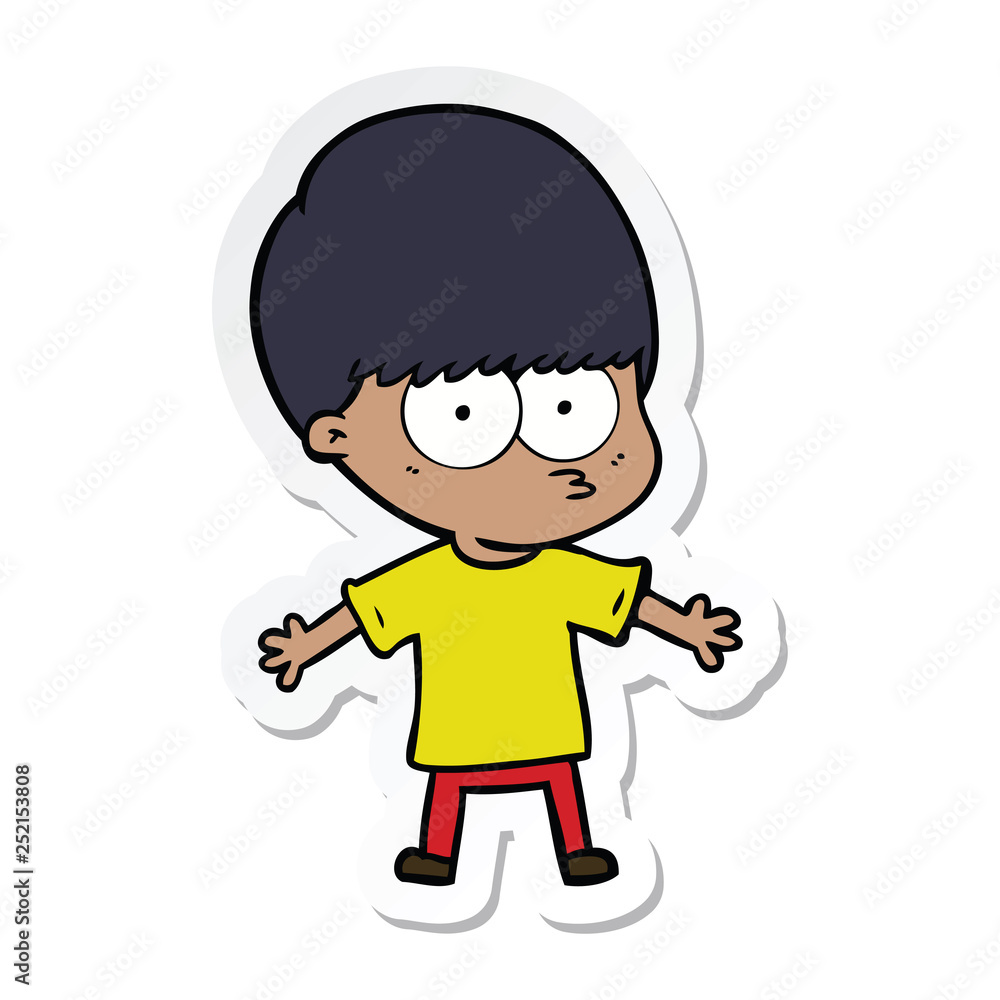 sticker of a nervous cartoon boy sticker of a nervous cartoon boy