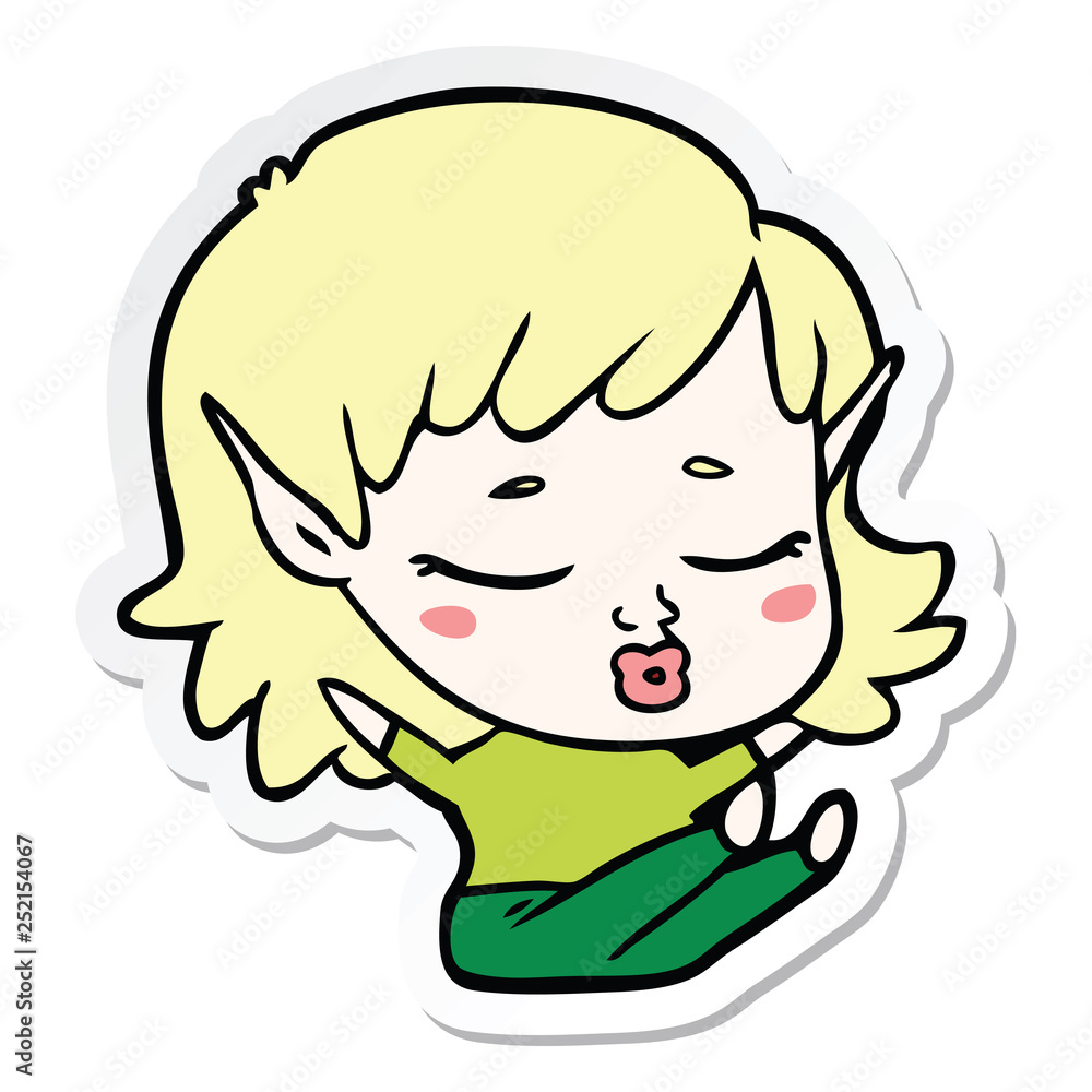 sticker of a pretty cartoon elf girl sitting sticker of a pretty cartoon elf girl sitting