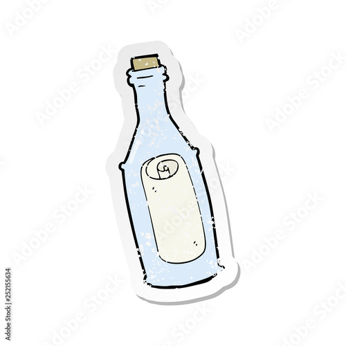 retro distressed sticker of a cartoon message in bottle