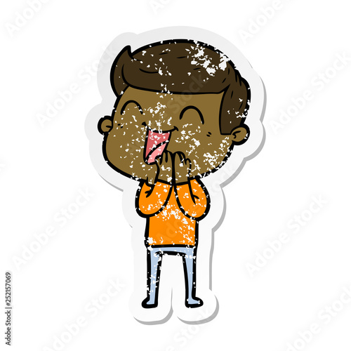 distressed sticker of a cartoon man laughing