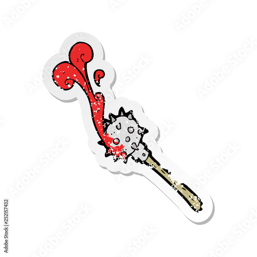 retro distressed sticker of a cartoon bloody medieval mace