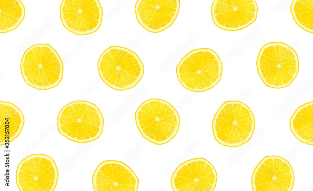 Pattern of cut lemon. Close up. Isolated on white background Pattern of cut lemon. Close up. Isolated on white background