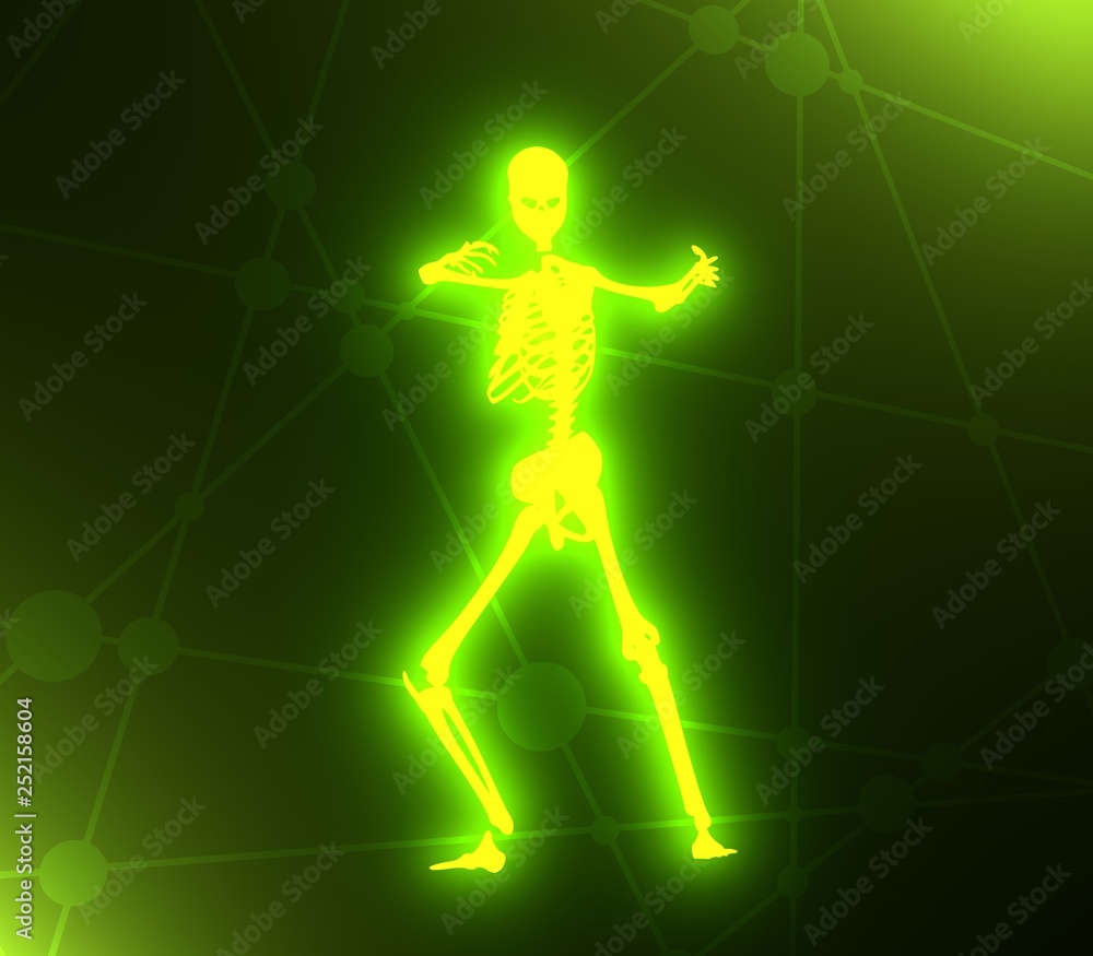 Fototapeta premium Human skeleton in fighting pose. Halloween party design template. 3D rendering