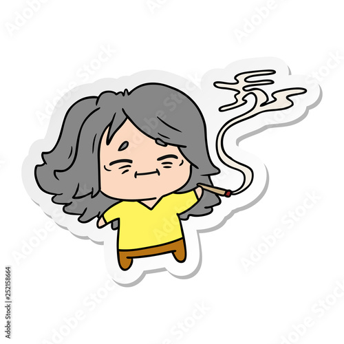 sticker cartoon of cute kawaii old woman