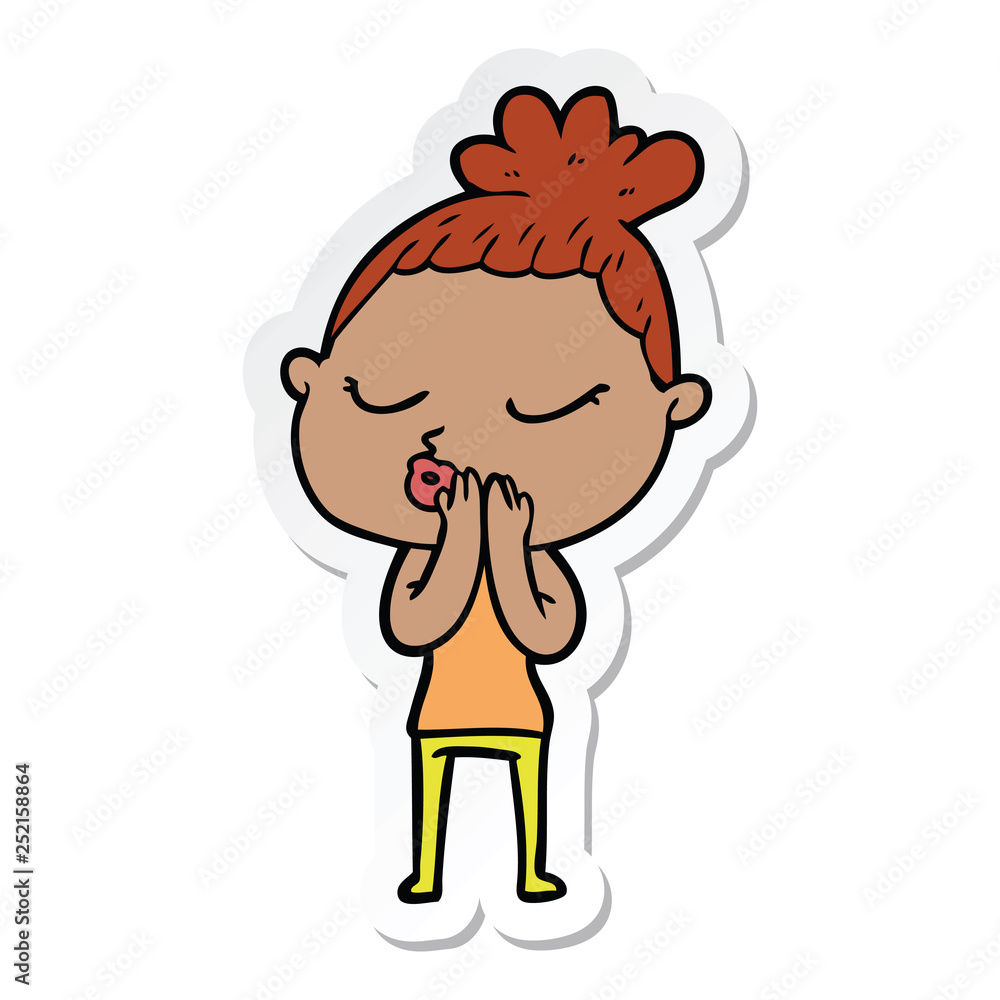 sticker of a cartoon calm woman sticker of a cartoon calm woman