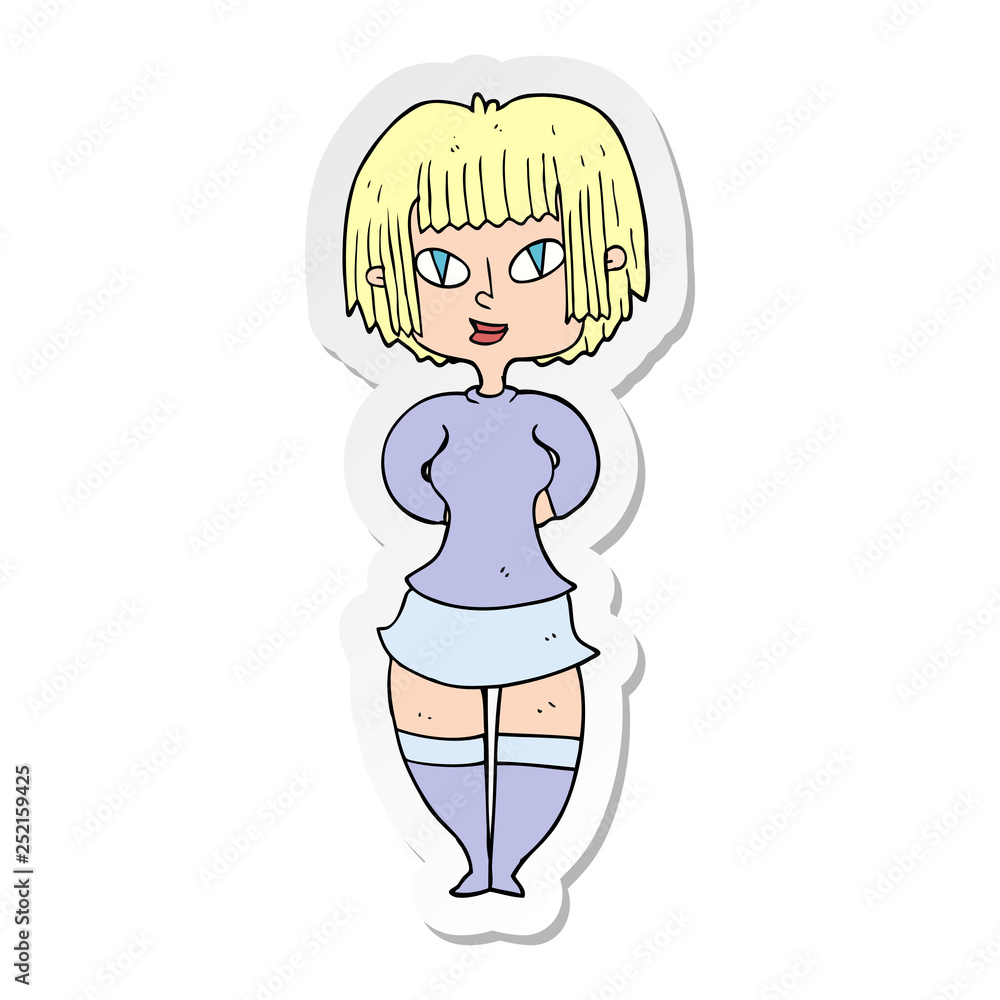 sticker of a cartoon happy woman sticker of a cartoon happy woman
