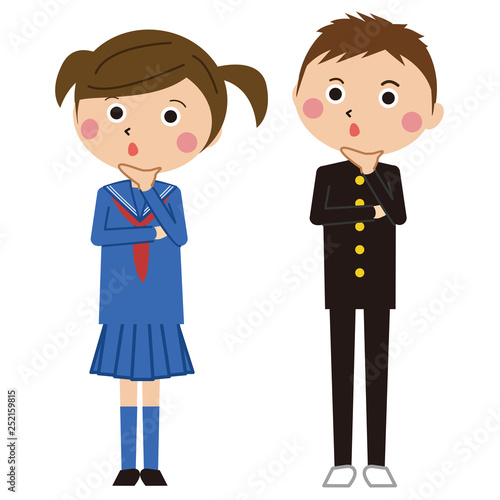 ポップな学生服の男女　全身　感心