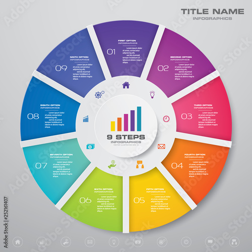 9 steps cycle chart infographics elements for data presentation. EPS 10.
