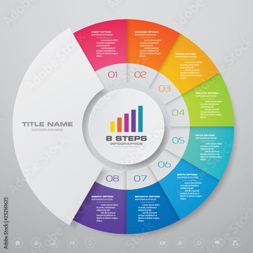 8 steps cycle chart infographics elements for data presentation. EPS 10.
