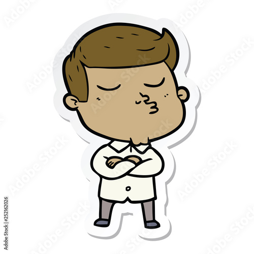 sticker of a cartoon model guy pouting