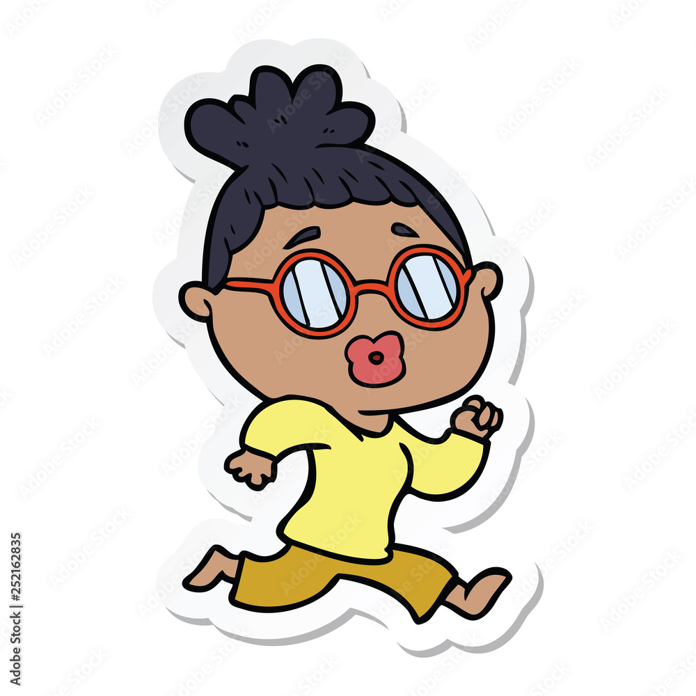 Naklejka premium sticker of a cartoon woman wearing spectacles