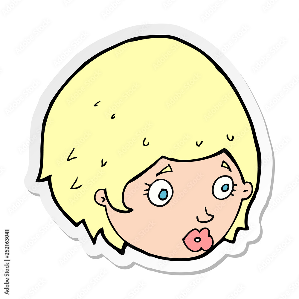 sticker of a cartoon girl with concerned expression sticker of a cartoon girl with concerned expression