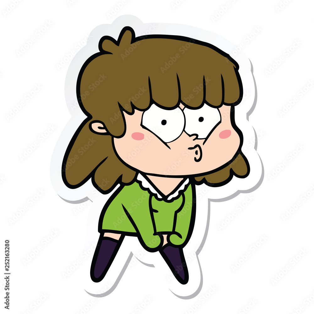 sticker of a cartoon whistling girl