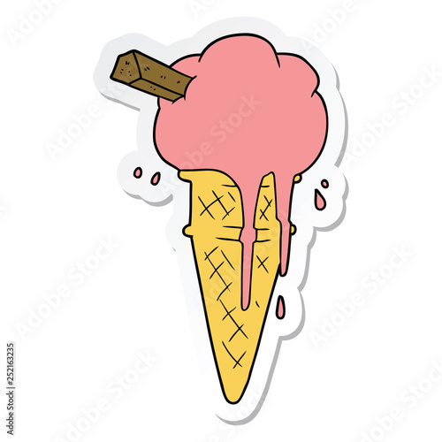 sticker of a cartoon ice cream melting