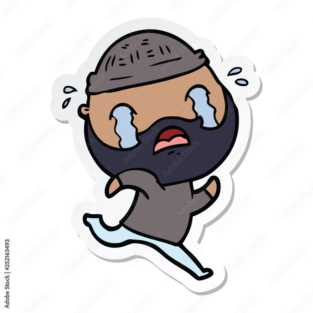 sticker of a cartoon bearded man crying