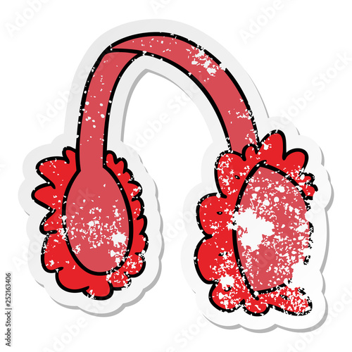 distressed sticker cartoon doodle of pink ear muff warmers