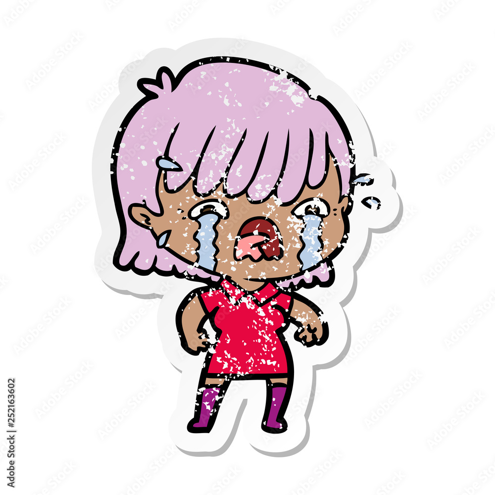 distressed sticker of a cartoon girl crying distressed sticker of a cartoon girl crying