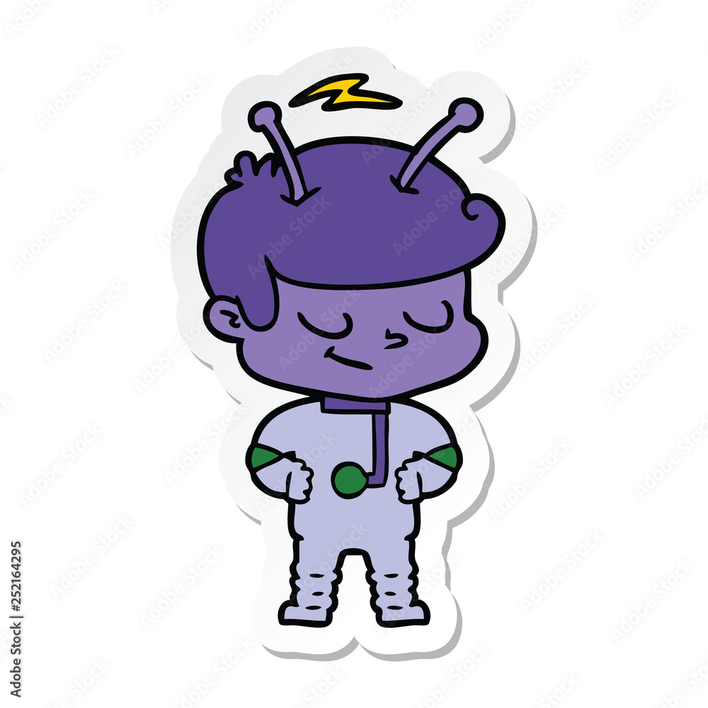 sticker of a friendly cartoon spaceman sticker of a friendly cartoon spaceman