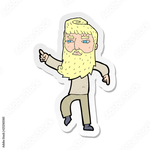sticker of a cartoon bearded man pointing the way