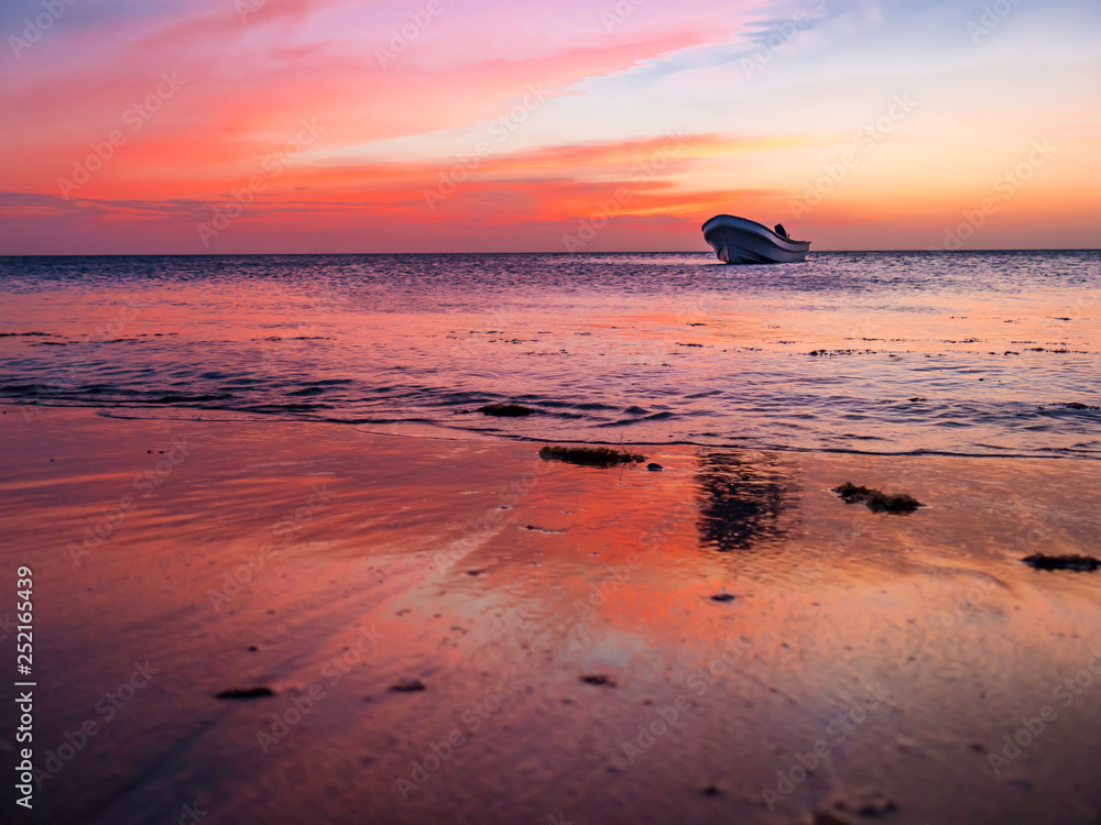 Beautiful sunset over the Caribbean Sea as seen from the coast of Colombia